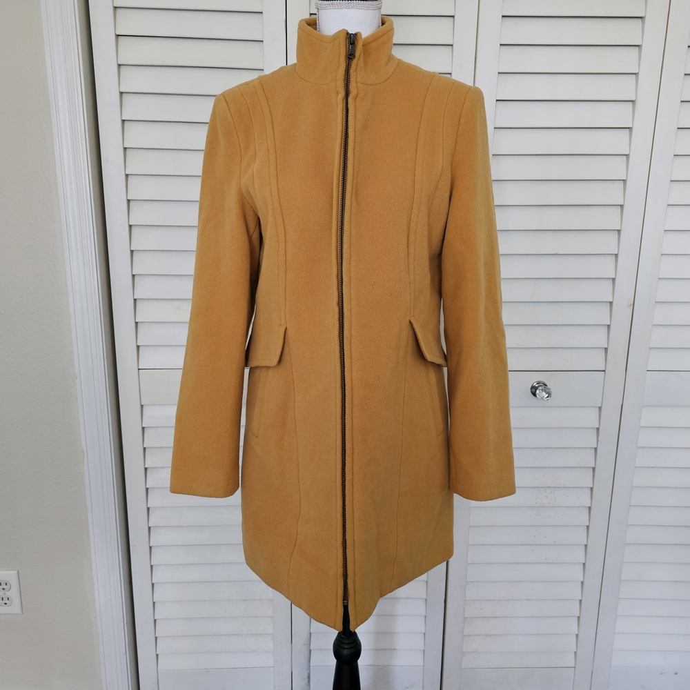 Chadwicks Of Boston Wool Blend Coat Size 8 Zip Front Mustard Yellow Mid Length